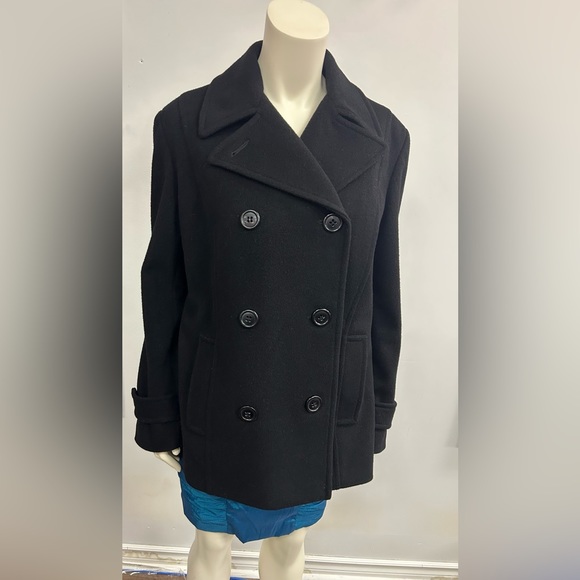 BRAETAN 100%WOOL PEA COAT DOUBLE BREASTED IN BLACK SIZE LARGE - Picture 6 of 12